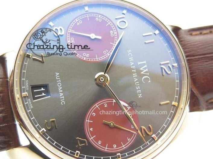MIROTIME 0423 Portuguese Real PR IW500127 RG ZF 1:1 Best Edition Grey Red Dial On Brown Leather Strap A52010 V AllSeason 7331